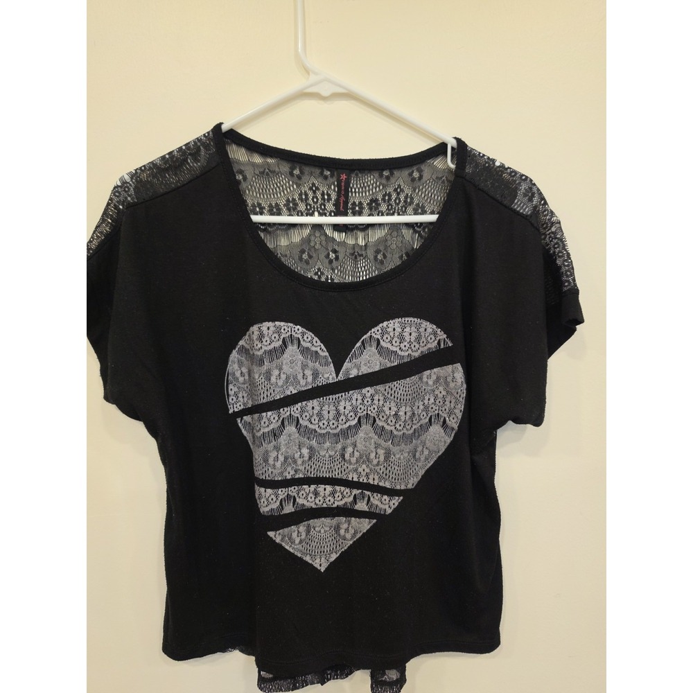 Hybrid Apparel Women's M Heart Lace Back Shortsleeve Grunge Emo Layer Y2k Goth